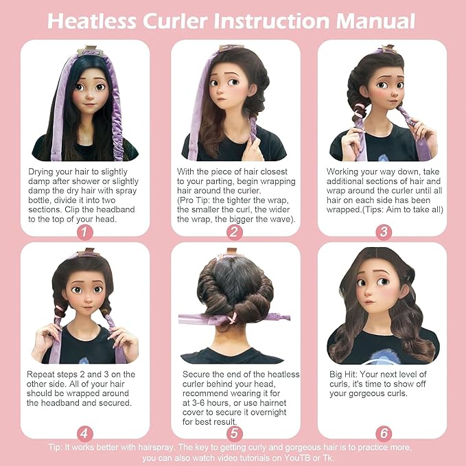 Heatless Curls Overnight Headband, 70'' No Heat Hair Curlers with Hair Bonnet for Sleeping, Wine Red