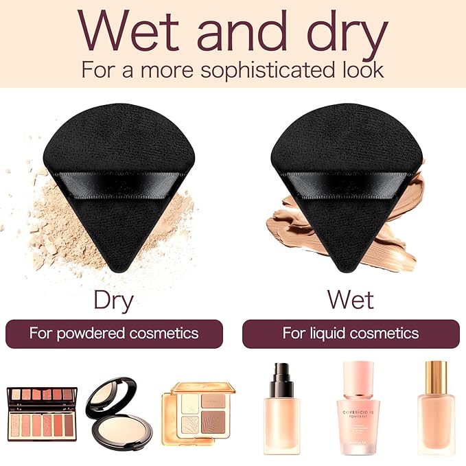 150Pcs Triangle Powder Puff Bulk- 2.75" Soft Washable Face Makeup Puff for Face Powder -Loose Velour Setting Powder Sponges for Body Face Cosmetic, Wet Dry Foundation Makeup Tools