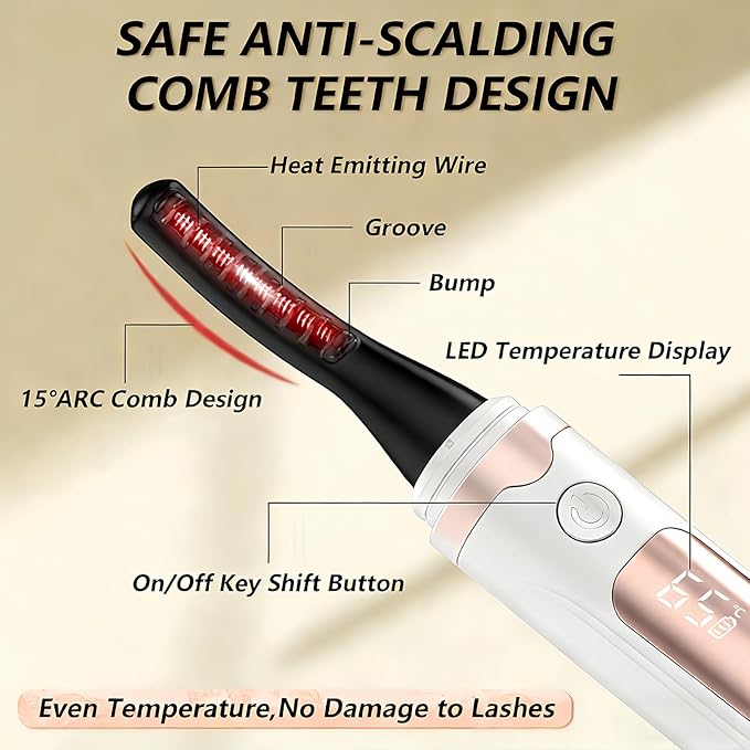 Heated Eyelash Curler - Heated Lash Curler Electric Eyelash Curler 4 Temp Settings for Makeup Tools for Achieving A Natural Curl and Long Lasting Eyelashes, Designed for Women, Snow White
