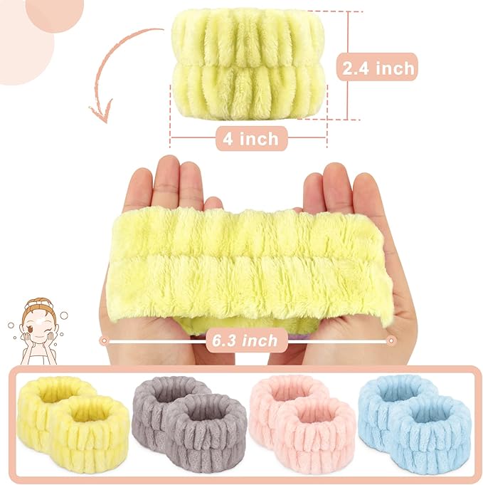 Microfiber Spa Wrist Bands - Absorbent Face Washing Towels for Women, Prevent Water Spilling Down Arms