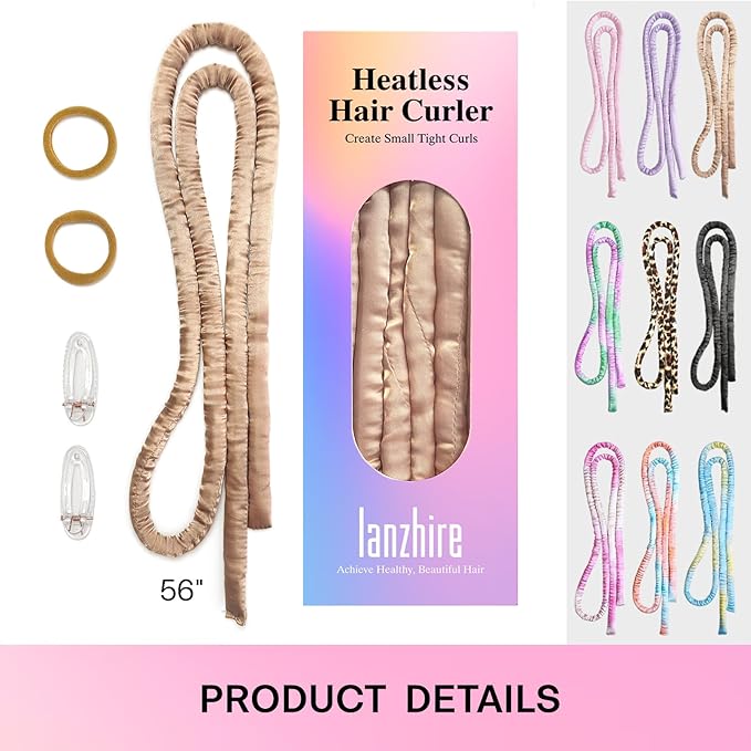 Lanzhire Heatless Curling Rod Headband for Long and Short Hair, No Heat Overnight Curls with Thin Curlers to Sleep In (Golden)