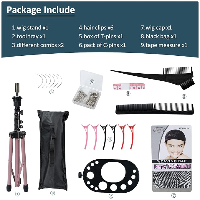 Klvied Wig Stand Tripod Upgraded, Mannequin Head Stand Double Locking, Reinforced Metal Wig Head Stand with Tool Tray, Rose Gold (53.5 Inches)