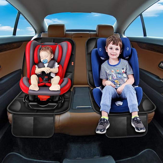 Car Seat Protector 1 Pack Car Seat Cushion Mat Thickest Padding,Waterproof 600D Fabric Car Seat Covers for Non-Slip Backing Mesh Pockets for Baby and Pet (Beige, 1 Pc)