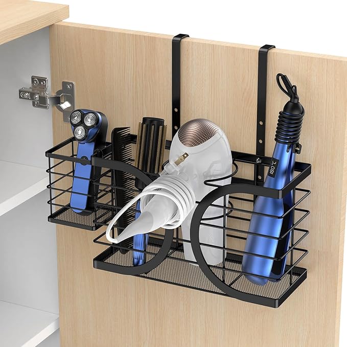 Aolldy Hair Dryer Holder 3in1 Hair Tool Organizer/Wall Mounted,Cabinet Door or Desk-based Blow Dryer Holder/Height-adjustable Curling Iron Holder/Bathroom Cabinet Organizer for Flat Irons