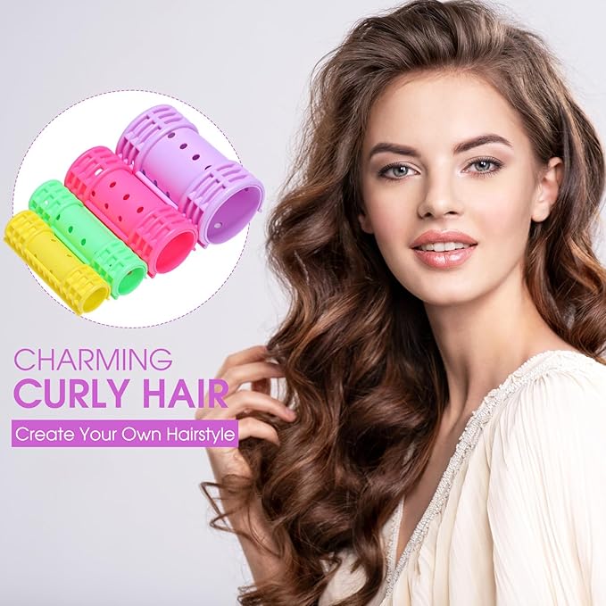 WILLBOND 65 Pieces Magnetic Hair Rollers Set Plastic Rollers Curlers with Clips 4 Sizes for Long Medium Short Hair, Duck Clips Hairnet Hairdressing Styling Tool(Light Color)