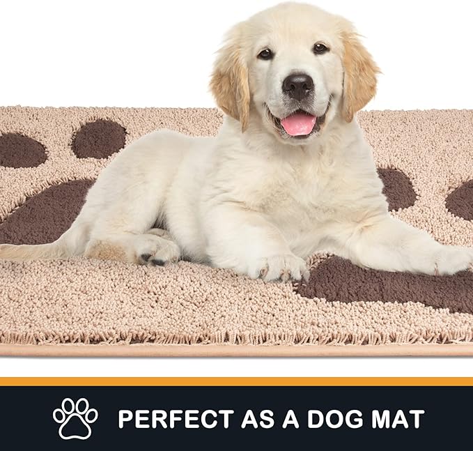 PURRUGS Dirt Trapping Door Mat 32" x 47", Non-Skid/Slip Machine Washable Microfiber Entryway Rug, Dog Doormat, Super Absorbent Welcome Mat for Muddy Wet Shoes and Paws, Beige