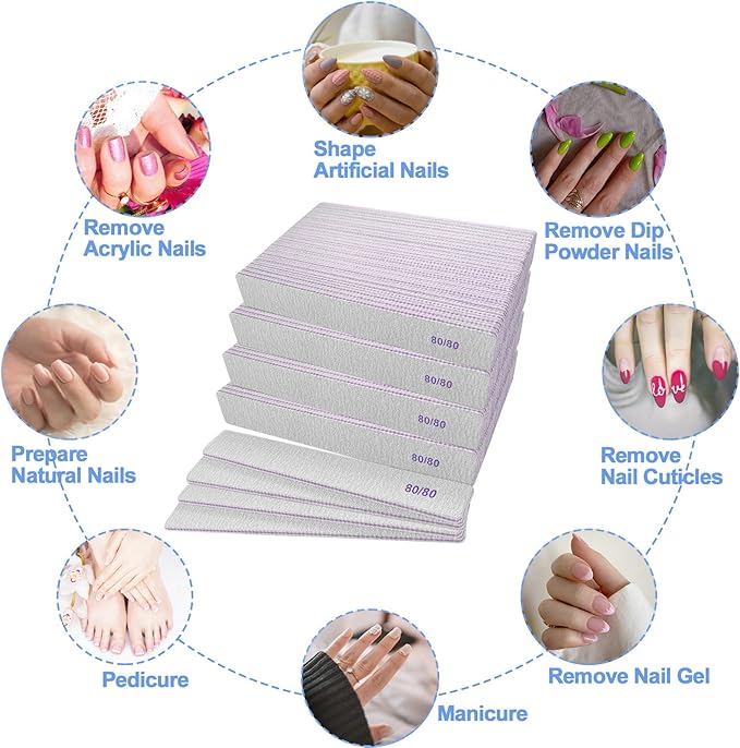 80/80 Grit Nail Files (100 Pcs), Coarse Emery Boards for Acrylic Nails and Gel Nails, Nail File Double Sided 80 Grits Emory Professional Nail Filers Pack