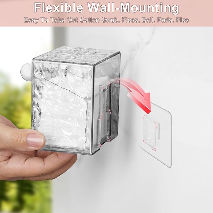 Qtip Holder Dispenser, Wall Mounted Plastic Cotton Pad Holder, Cotton Ball, Swabs, Floss, Makeup Organizers Containers for Vanity Bathroom (Clear, 2 Pcs)