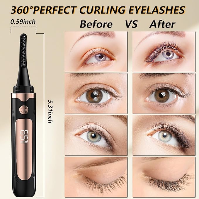 Heated Eyelash Curler - Heated Lash Curler Electric Eyelash Curler 4 Temp Settings for Makeup Tools for Achieving A Natural Curl and Long Lasting Eyelashes, Designed for Women, Black