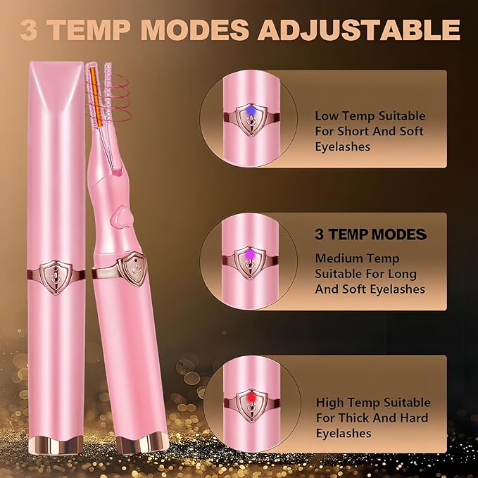 Heated Eyelash Curler - 2-in-1 Clip-Type Design, 3 Temperature Modes, USB Rechargeable Electric Eyelash Curler, Natural Curling 24H Long-Lasting Curl, Gift for Women & Girls, Light Pink