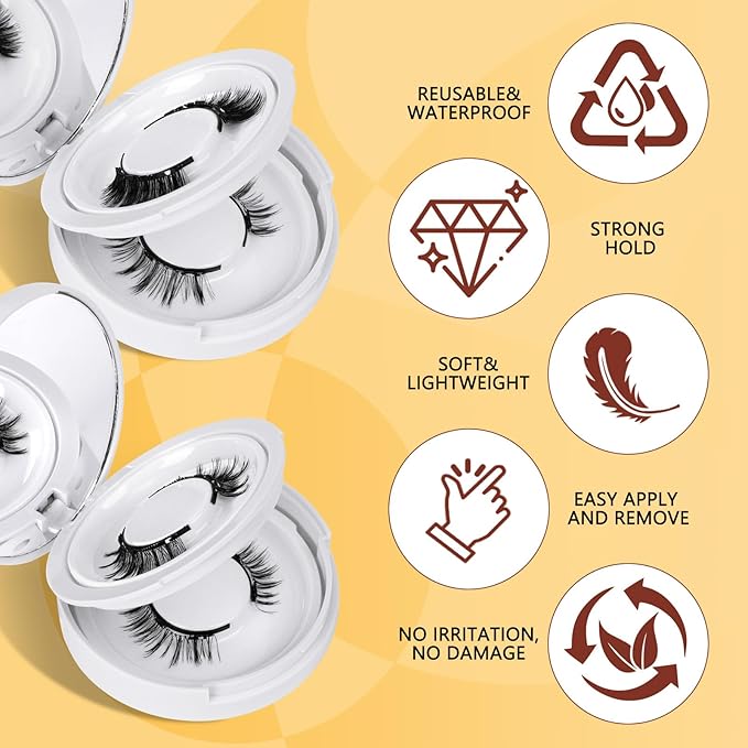 QUEWEL Magnetic Eyelashes 4 Pair Reusable Magnetic Eyelashes with Applicator No Glue Needed Eyelashes Natural Look Lash Clusters Kit Easy to Wear and Remove(4 Pairs-B14)