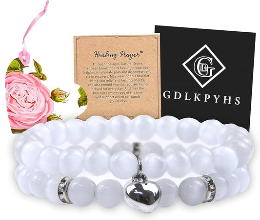 2Pcs Healing Crystal Bracelets for Women Handmade Beaded Bracelet Healing Prayers Crystal 8mm Natural Stone Beads Bracelet Stress Relief Get Well Soon Gifts