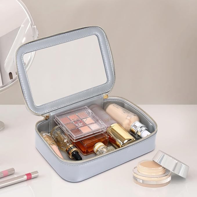 Clear Makeup Bag Small Cosmetic & Toiletry Bag Waterproof Travel Case Women's Pouch Organizer Makeup Bag for Car with Zipper Women (Gray, Small-1)
