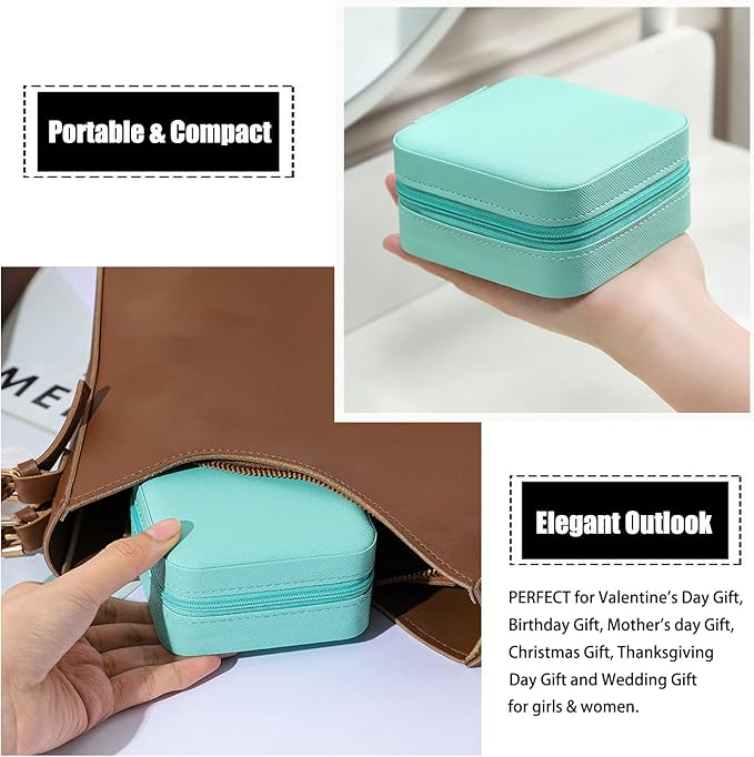 MODENGKONGJIAN Mini Jewelry Travel Case, PU Leather Travel Jewelry Organizer Box, Small Portable Portable Jewellery Storage Holder for Womens Rings Earrings Necklaces Bracelets (Black)