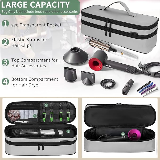 Double Layer Travel Carrying Case Compatible with Shark Flexstyle, Storage Case for Revlon One-Step Hair Dryer and Volumizer Hot Air Brush Portable Organizer Bag for Dyson Airwrap Styler