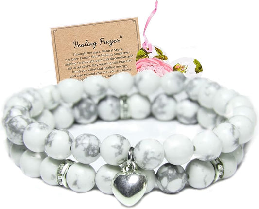 2Pcs Healing Crystal Bracelets for Women Handmade Beaded Bracelet Healing Prayers Crystal 8mm Natural Stone Beads Bracelet Stress Relief Get Well Soon Gifts