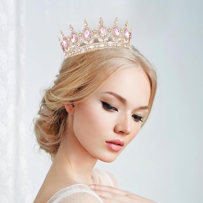 YOUlDIANZI Queen Crown Rhinestone Wedding Crowns and Tiaras for Women Costume Party Hair Accessories Princess Birthday Crown Crystal BridalCrown(Rose Gold Pink Crown)