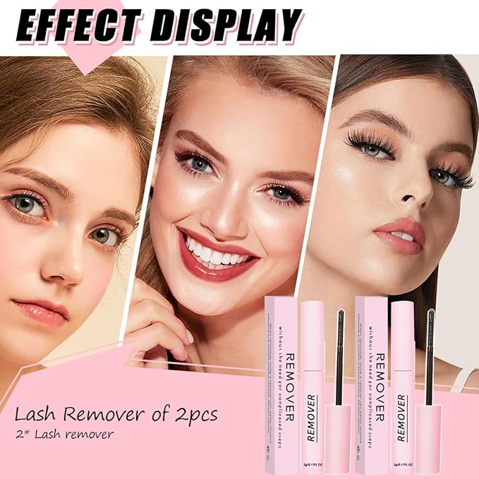 2Pcs Lash Remover for Lash Extension,Cluster Lash Glue Remover Individual Eyelashes Gentle Eye Removal for False Lashes,Eyelash Extension Adhesive Remover Self Use at Home