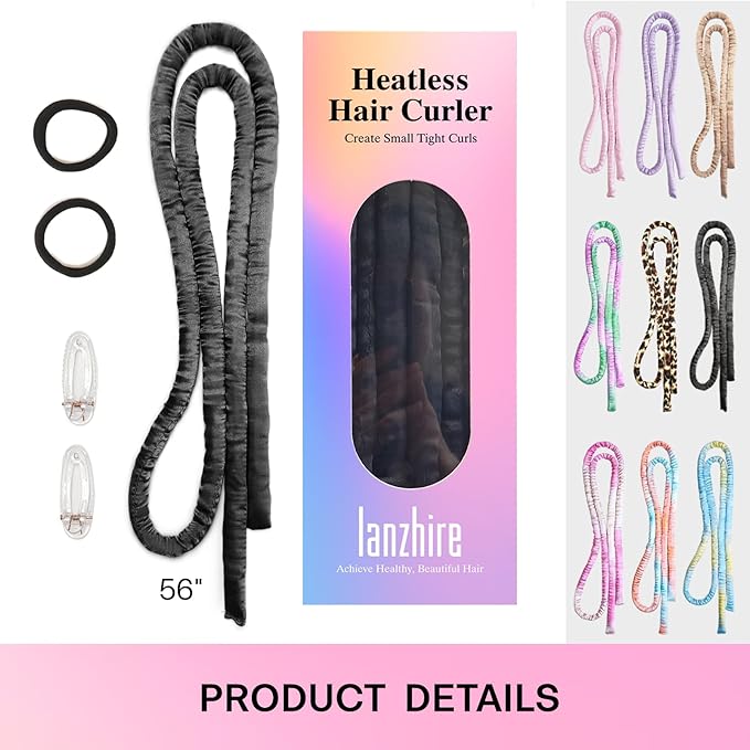 Lanzhire No Heat Overnight Curling Headband for Long and Short Hair - Thin Heatless Curlers to Sleep In (Black)