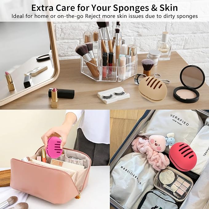 Makeup Sponge Holder,Double-sided 5-line Vented Silicone Beauty Make Up Blender Case for Travel,Shatterproof Make-Up Sponge Travel Case for All Sponges Reuse Easy Carry,Bright Orange