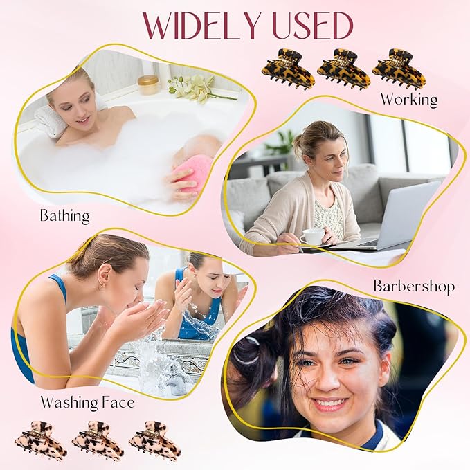 12 Pcs Large Acrylic Hair Claw Clips for Women Cute Non-slip Hold Jaw Clamps Bulk for Thick or Thin Hair French Barrettes Accessories (Leopard Print Style)
