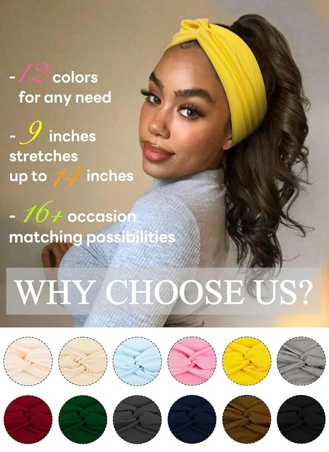 AKTVSHOW Headbands for Women 12PCS Non Slip Head Bands for Women's Hair, Wide Thick Hair Bands for Women, Trendy Hair Accessories for Women's Yoga, Workout, and Fashion