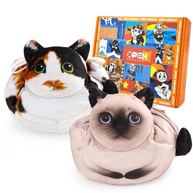 Openhaha Drawstring Travel Organizer, Cosmetic Pouch - Cat Gift for Women, Lay Flat Makeup Bag Gifts for Cat Lovers (2-Pack)
