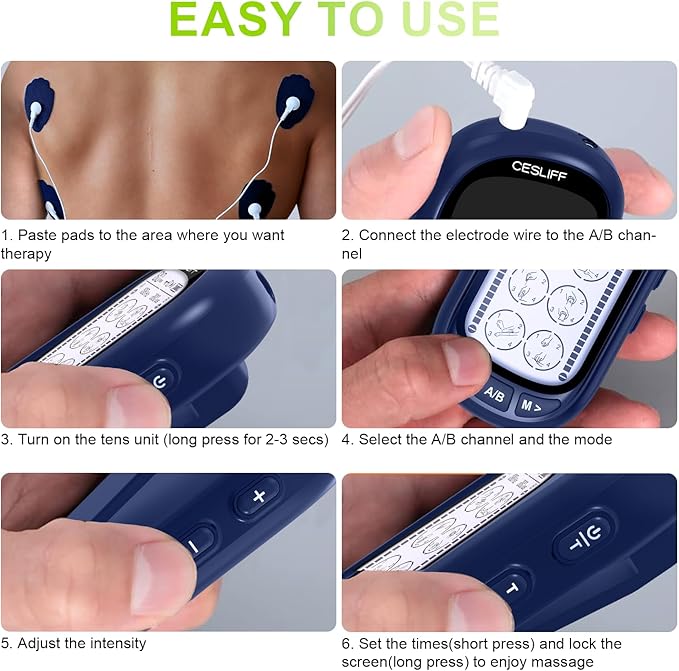 Dual Channel TENS EMS Unit Large Screen 24 Modes 36 Levels Intensity Muscle Stimulator, Rechargeable Electric Pulse Massager TENS Machine for Lower Back Neck Shoulder Pain Relief with 10 Pads