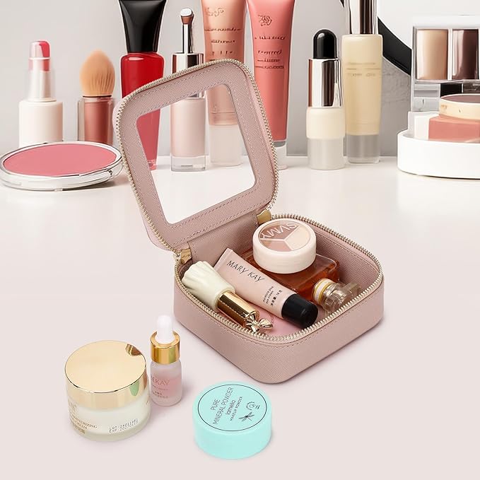 Small Clear Makeup Bag for Women Mini Cosmetic Bag Travel Toiletry Bag Purse Organizer with Zipper Car Essentials (Pink, Mini)