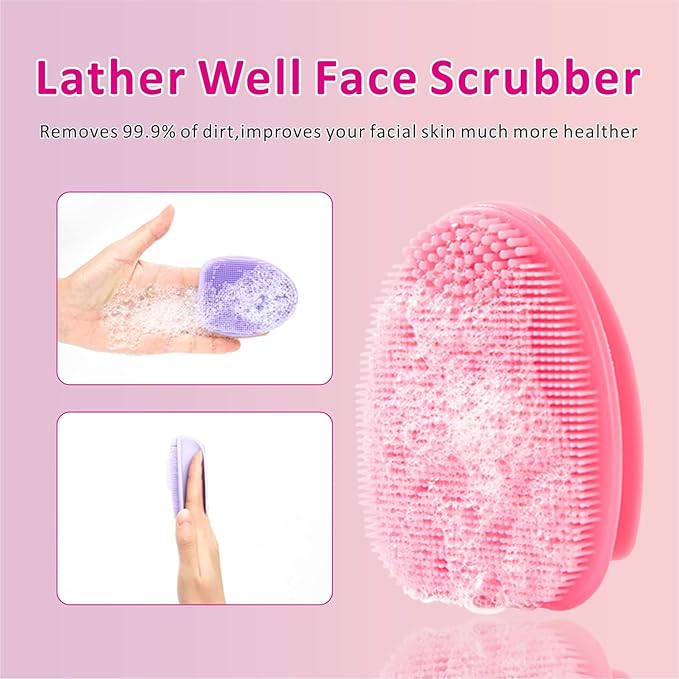Silicone Face Scrubber with Body Scrubber for Shower Gentle Exfoliating,Soft Bristles Bath Washing Brush for Women Men-3pcs Deep Pore Cleansing Brushes Skin Care Tool for All Skin Types