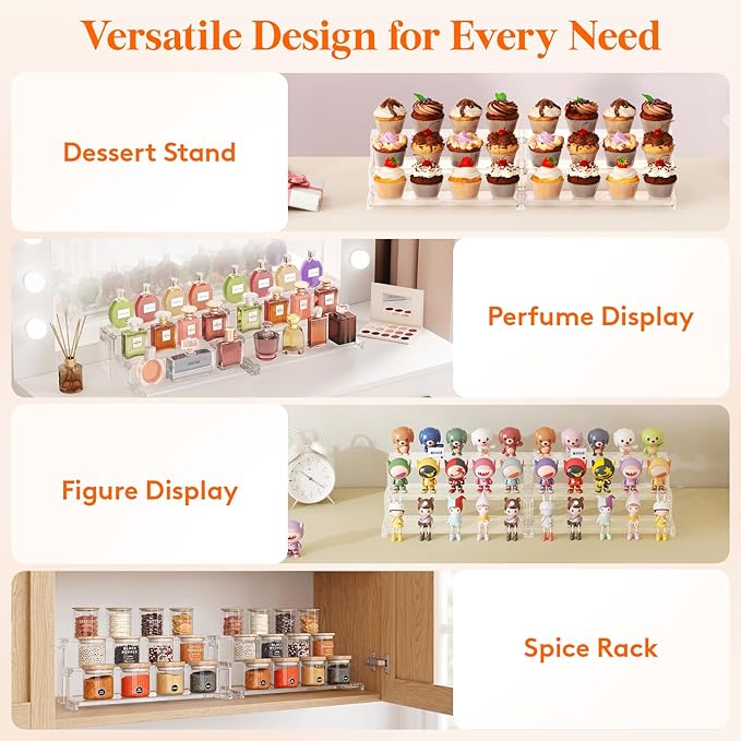 Lifewit Cupcake Stand, Perfume Cologne Organizer, Tool-Free Assembly, Display Riser, Spice Rack, Figurine Holder, Makeup Storage, Room Decor, Party Decorations, Clear, 14″ 4 Tier, 1 Pcs