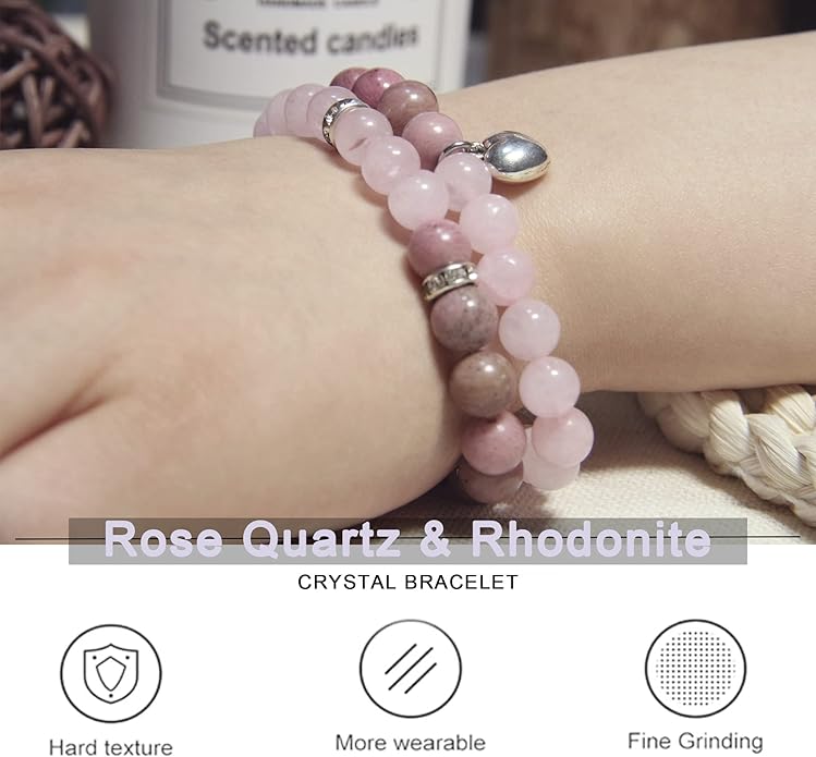 2Pcs Healing Crystal Bracelets for Women Handmade Beaded Bracelet Healing Prayers Crystal 8mm Natural Stone Beads Bracelet Stress Relief Get Well Soon Gifts