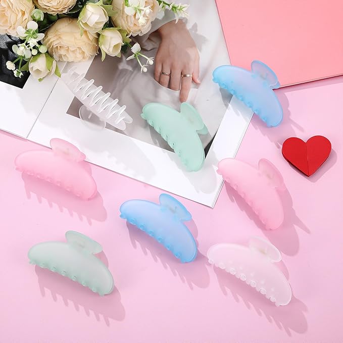 8 Pcs Large Acrylic Hair Claw Clips for Women Non-slip Strong Hold Jaw Clamps for Thick Thin Hair(Frosted,Spring Color)