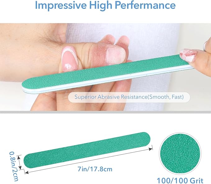 Nail File, 50 PCS Fingernail Files 7" Long 100/100 Grit Emery Boards for Nails - Professional Nail Files Washable for Acrylic, Gel, Dip Powder, and Poly Gel Nail - Coarse/Rough Grit
