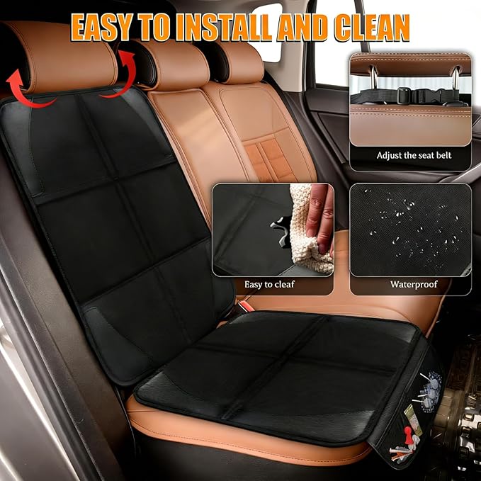 Bacgnyer Car Seat Protector, 2 Pack Carseat Seat Protectors with Thick Padding and Non-Slip Backing, Waterproof 600D Fabric Car Seat Cover for Baby Child Car Seats with 2 Mesh Pockets