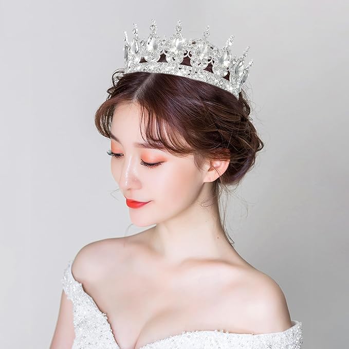 YOUlDIANZI Queen Crown Rhinestone Wedding Crowns and Tiaras for Women Costume Party Hair Accessories Princess BirthdayCrown Crystal BridalCrown (Silver White Crowns)