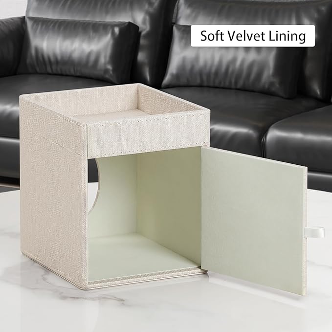 Tissue Box Cover, PU Leather Square Tissue Box Holder with Storage Tray for Bathroom Vanity Countertop Night Stands Bedroom Office Desk, Stylish Tissue Holder Decorative Organizer (Linen)