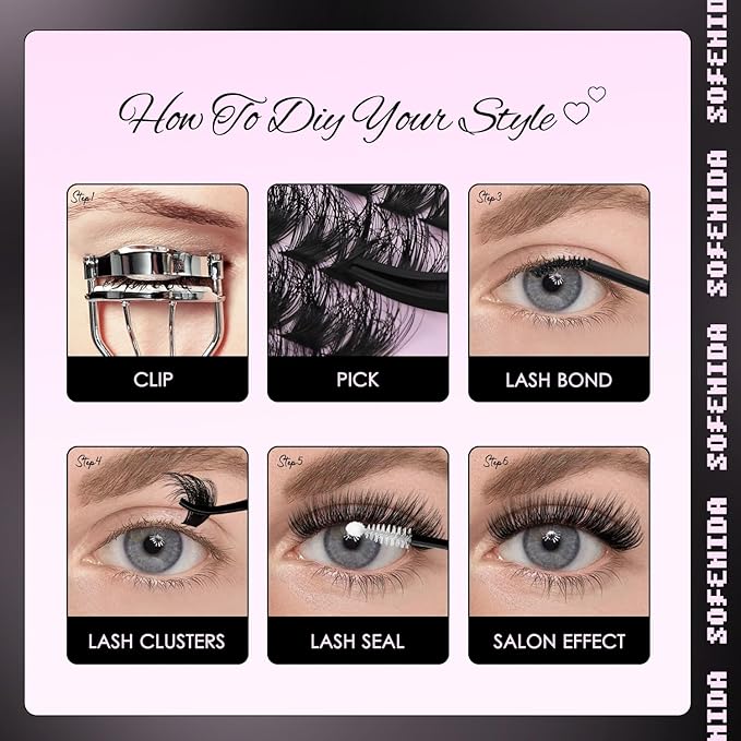 SOFENIDA Lash Clusters 80D Individual Cluster Lashes 10-18mm Volume Eyelash Clusters D Curly Cluster Eyelash Extensions 3D Thick Lash Clusters Wispy Lashes Clusters(80D-10-18MIX Lashes)