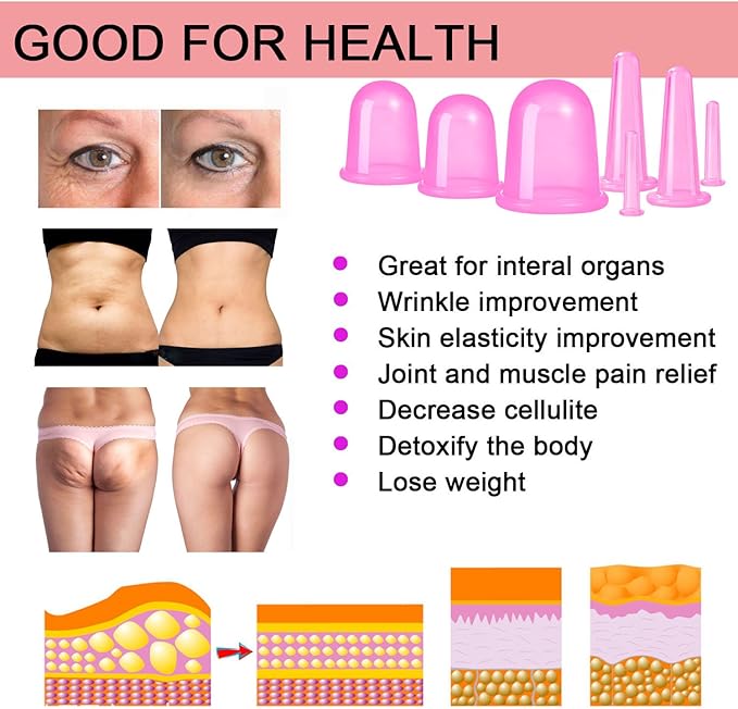 500-miles Cupping Therapy Sets 7Pcs Silicone Anti Cellulite Cup Vacuum Suction Massage Cups Facial Cupping Sets Body and Face Massager for Adults Home Use