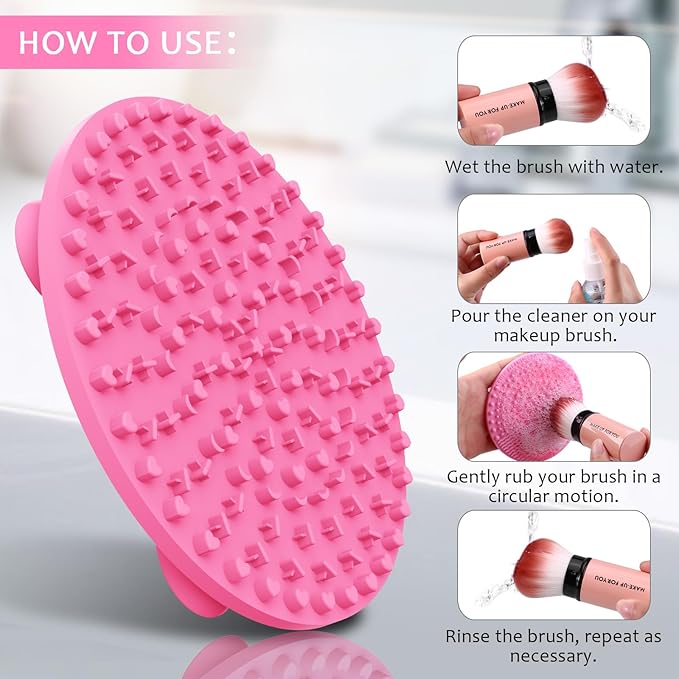 Norate Makeup Brush Cleaner, Make up Brush Cleaner Mat, Silicone Brush Cleaning Mat, Paint Cosmetic Brush Cleaner Pad with Suction Cup for Valentines Day, Stocking Stuffers for Women Moms Teen Girls