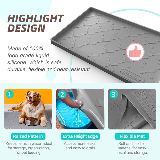 SIKADEER 37" x 19" Under Sink Mat Waterproof, Silicone Mat Kitchen Drawer Shelf and Cabinet Liner, Sink Protector for Kitchen Organizers and Storage, Boot Tray Pet Food Mats