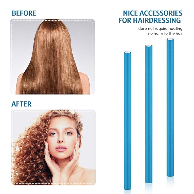 Syhood 30 Pcs Flexible Curling Rods 9.45 Twist Foam Rollers Soft Foam No Heat Hair Rods Rollers and 1 Steel Pintail Comb Rat Tail Comb for Women Long Short Hair(Blue,9.45 x 0.47 Inch)