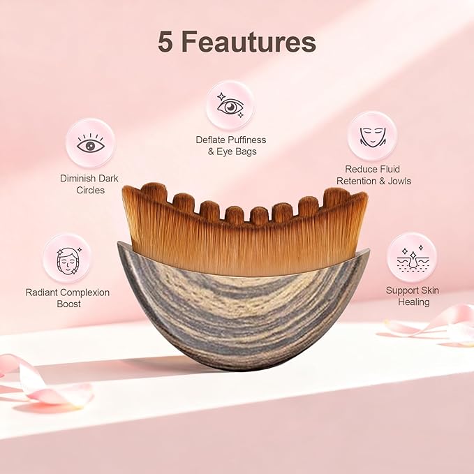 2 PCS Lymphatic Contour Face Brush, Manual Lymphatic Drainage Massager, Natural Makeup Brushes with Durable Soft Bristles, Hypoallergenic Ergonomic Facial Cleansing Brush for Sculpting