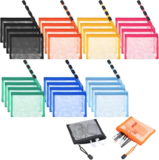 28 Pcs Mini Mesh Zipper Pouch, Visible Small Zipper Pouch, Small Pouches for Purse, Colorful Nylon Makeup Organizer for Travel & Home (5.12 x 4 Inch)