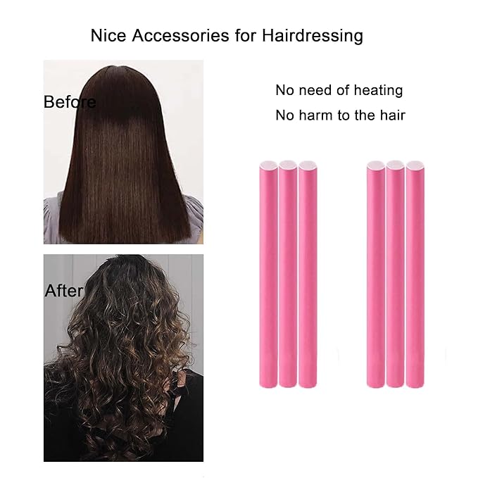 Flexible Curling Rods, 30Pcs Twist Foam Rollers for Long and Short Hair, No Heat Bendy Curlers, Pink