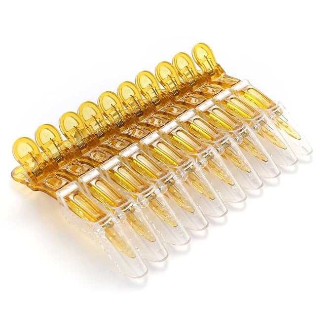 10pcs/set Multicolor Croc Alligator Clips - Transparent Plastic Hair Styling Sectioning Barrettes Professional Non Slip Salon DIY Accessories Hairpins (10pcs-Gold)