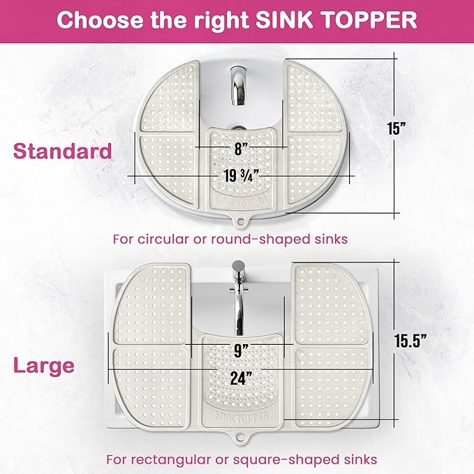 Sink Topper Bathroom Counter Cover & Storage Saver, Foldable Silicone Mat for Hot Tools, Hair Styling & Makeup, Beauty Brush Cleaning Mat, RV Camper Sink Cover & for Small Spaces (Large Pearl)