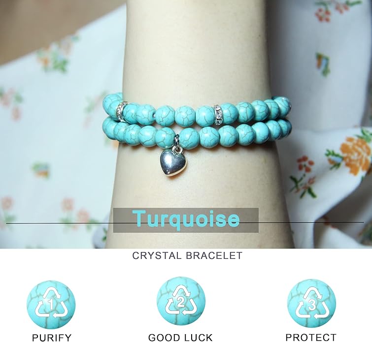 2Pcs Healing Crystal Bracelets for Women Handmade Beaded Bracelet Healing Prayers Crystal 8mm Natural Stone Beads Bracelet Stress Relief Get Well Soon Gifts