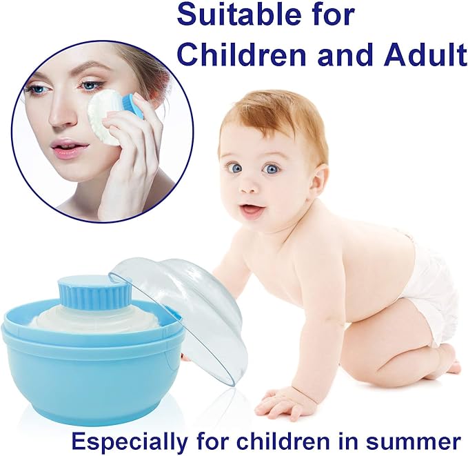 Storage Body Powder Container, Large 3.5" Fluffy Body After-Bath Powder Case, Baby Care Face/Body Villus Powder Puff Box, Makeup Cosmetic Talcum Powder Container with Hand Holder (Blue)