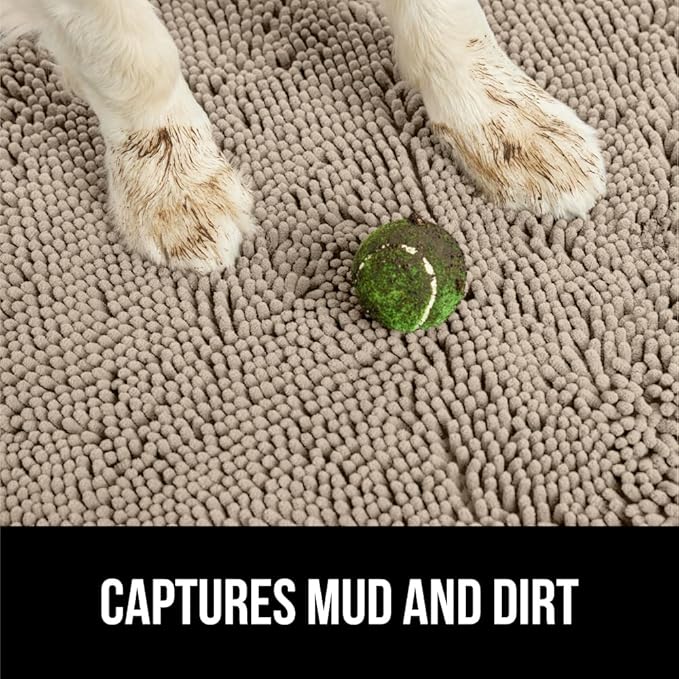 GORILLA GRIP SoakSTOPPER Dog Door Mat, 30x20 Machine Washable Rug Absorbent Doormat Captures Moisture Mud Dirt, Quick Dry Soft Chenille Entryway Rugs Indoor Entrance Mats for Dog Paws, Beige